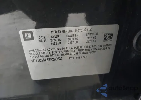 2014 Chevrolet Malibu 1Lt z USA, uszkodzony, nr VIN 1G11C5SL3EF298637